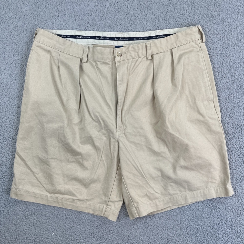 VTG 90s Polo Ralph Lauren Chino Double Pleated Tyler Shorts Men 40 Beige Preppy